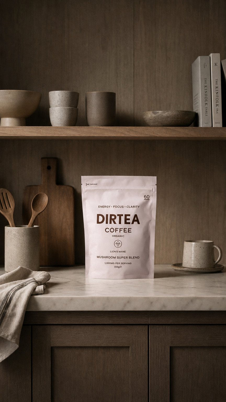 AI product shot of DIRTEA Coffee