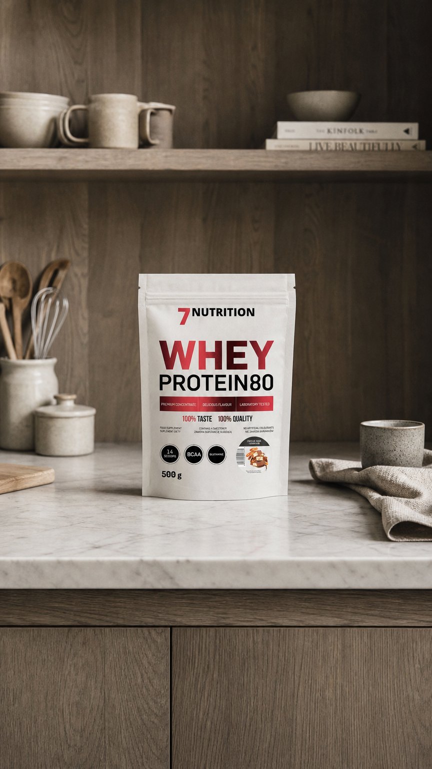 AI product shot of 7Nutrition Whey Protein 80 500g