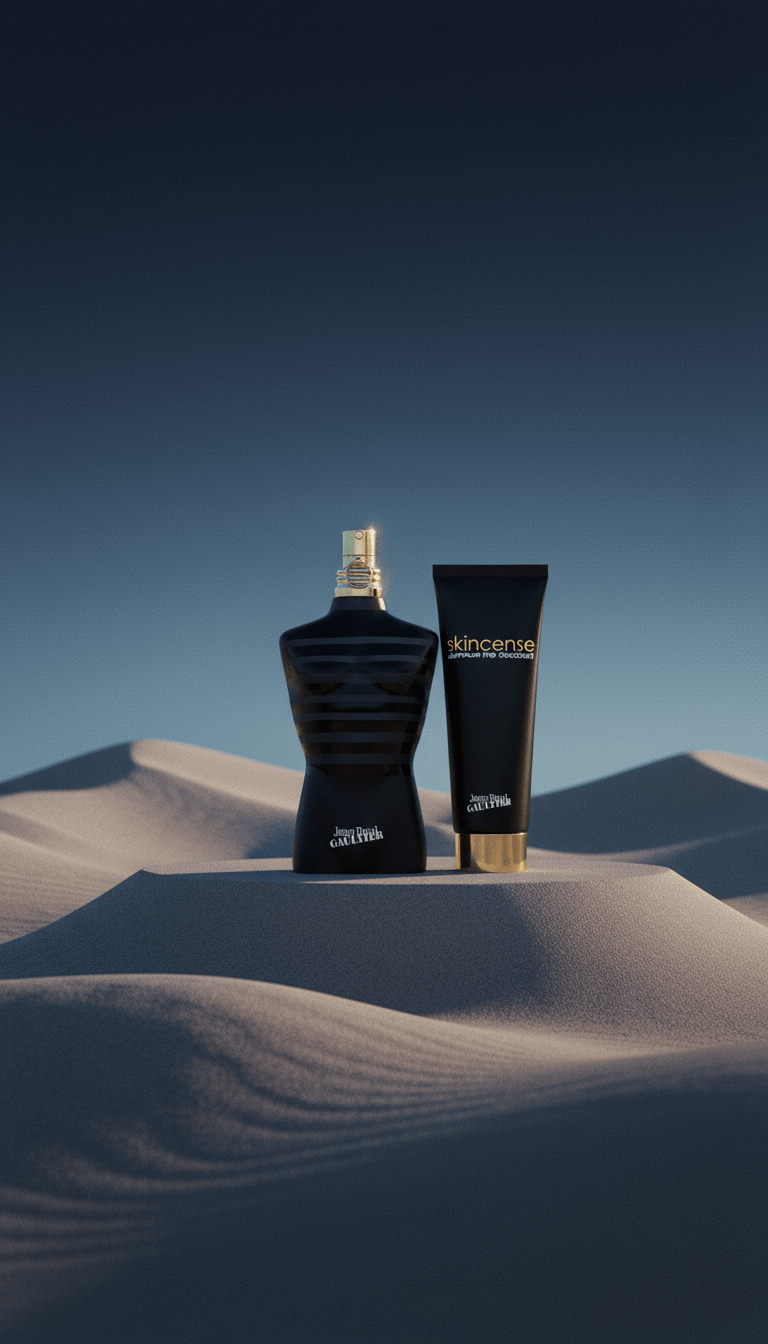 AI product shot of LE MALE LE PARFUM - scented Handmade Bodycare Bundle
