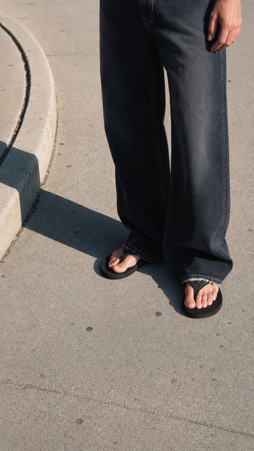 AI product shot of faded black relaxed jeans