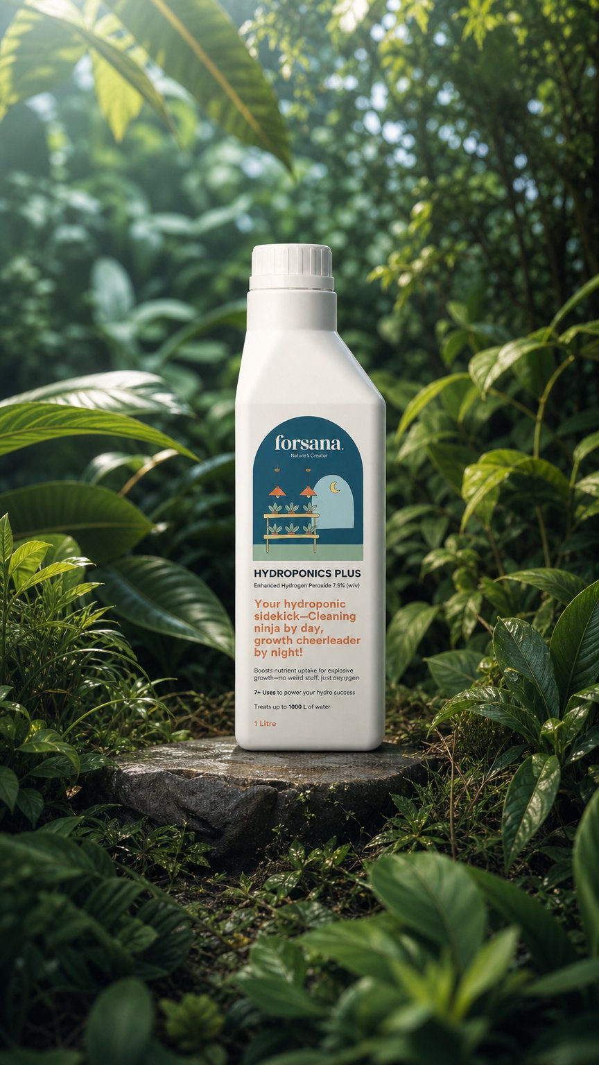 AI product shot of Forsana Hydroponics Plus - Hydrogen Peroxide 7.5% - 1 Litre