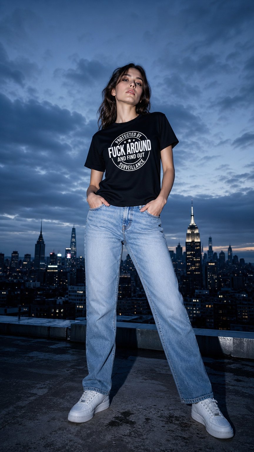 AI product shot of Protected By Fuck Around and Find Out Surveillance T-Shirt