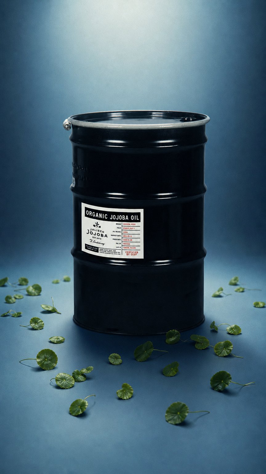 AI product shot of Jojoba oil 55 Drum