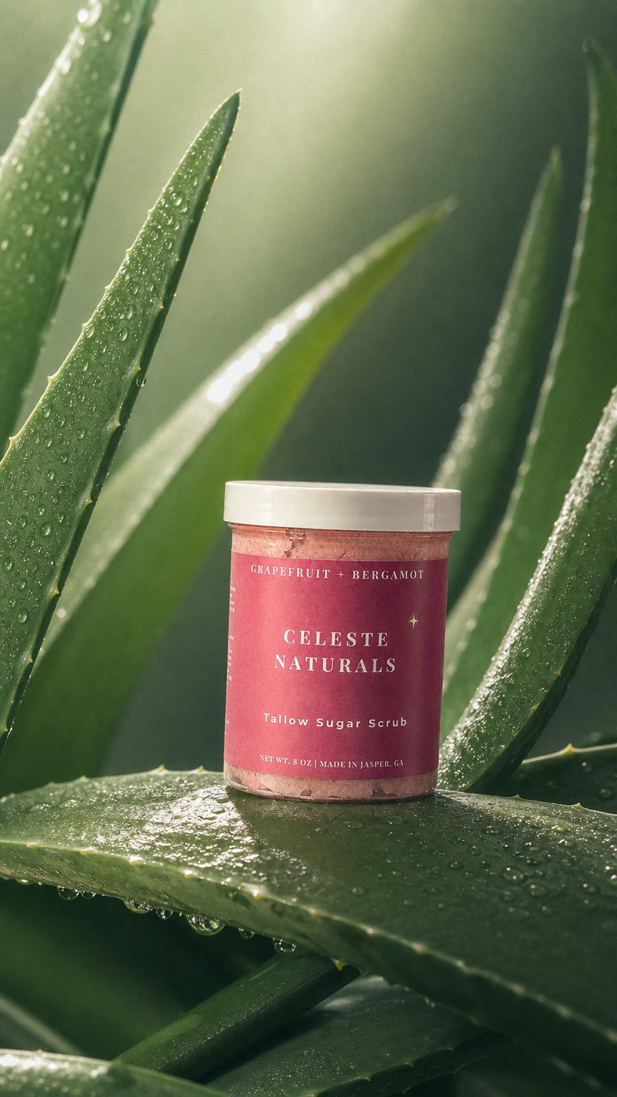 AI product shot of Grapefruit + Bergamot Sugar Scrub