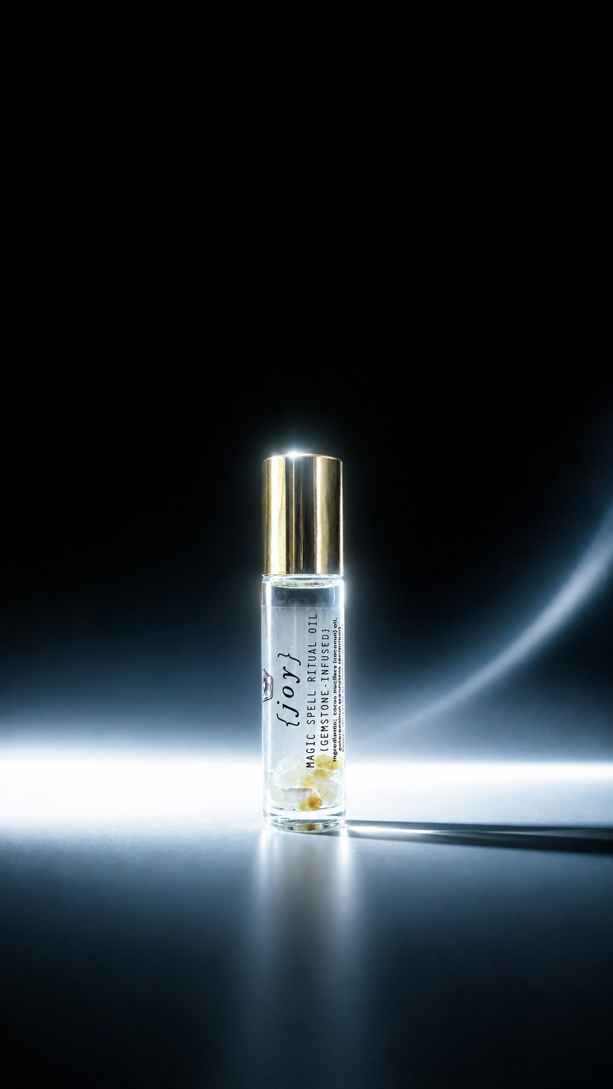 AI product shot of Magic Spell Ritual Oil: Joy {Gemstone-Infused}