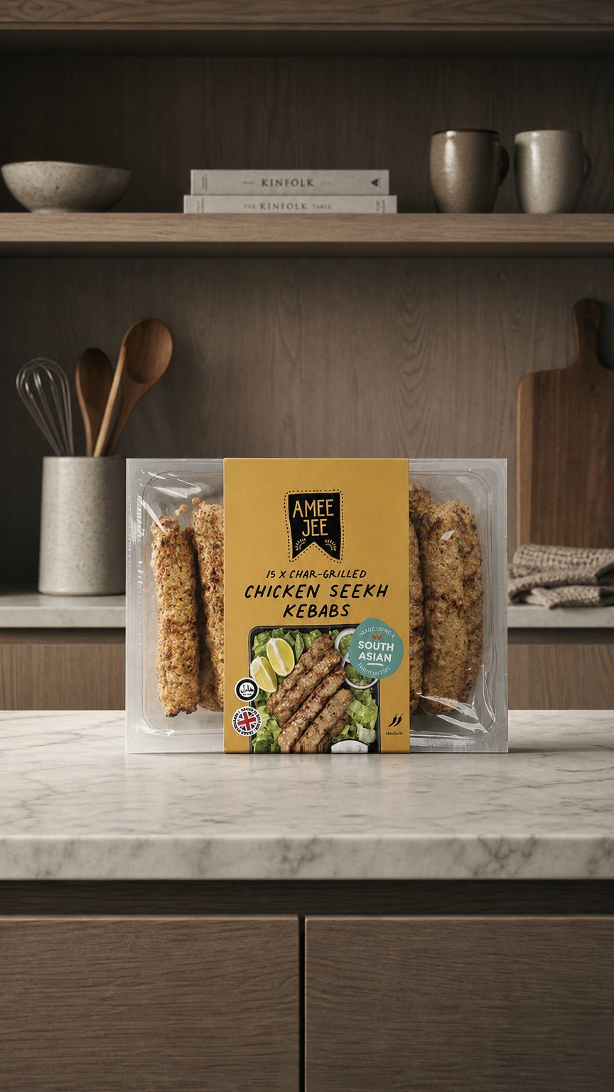 AI product shot of 15 Chicken Seekh Kebabs – Amee Jee Char-Grilled Meat Dish