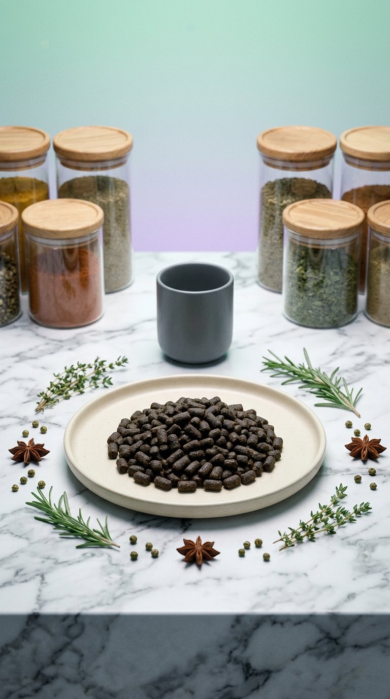 AI product shot of WOOOF lam & aardappel hondenbrokken - Geperst