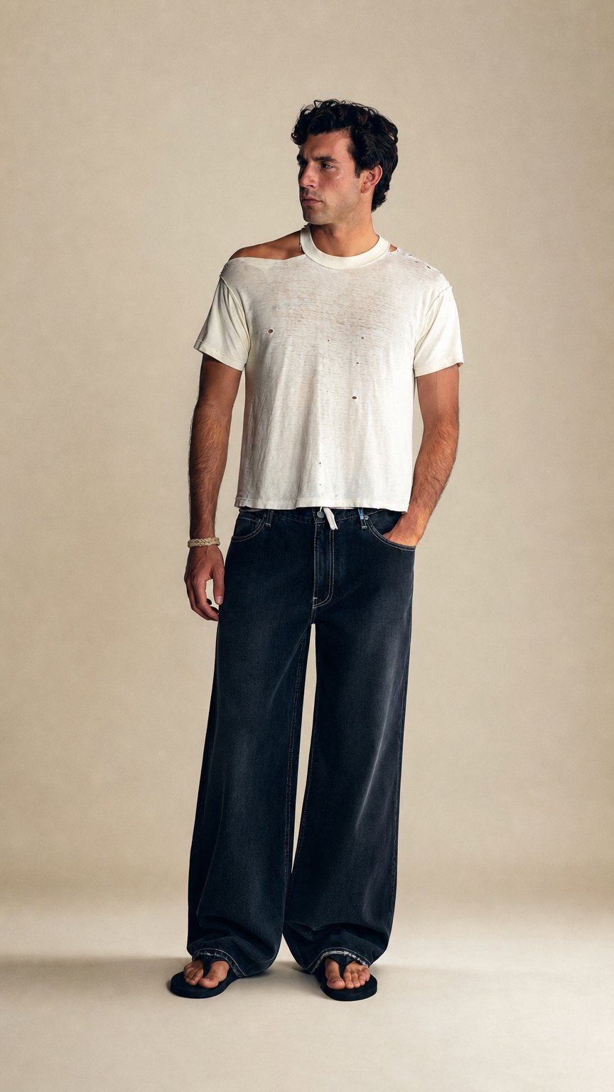 AI product shot of faded black relaxed jeans