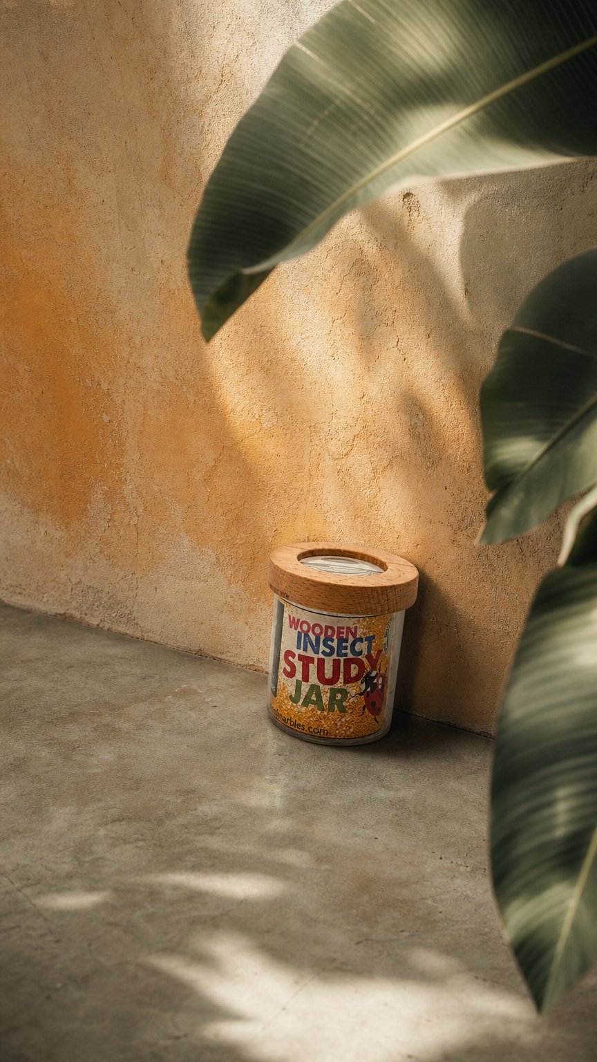 AI product shot of Wooden Insect Study Jar