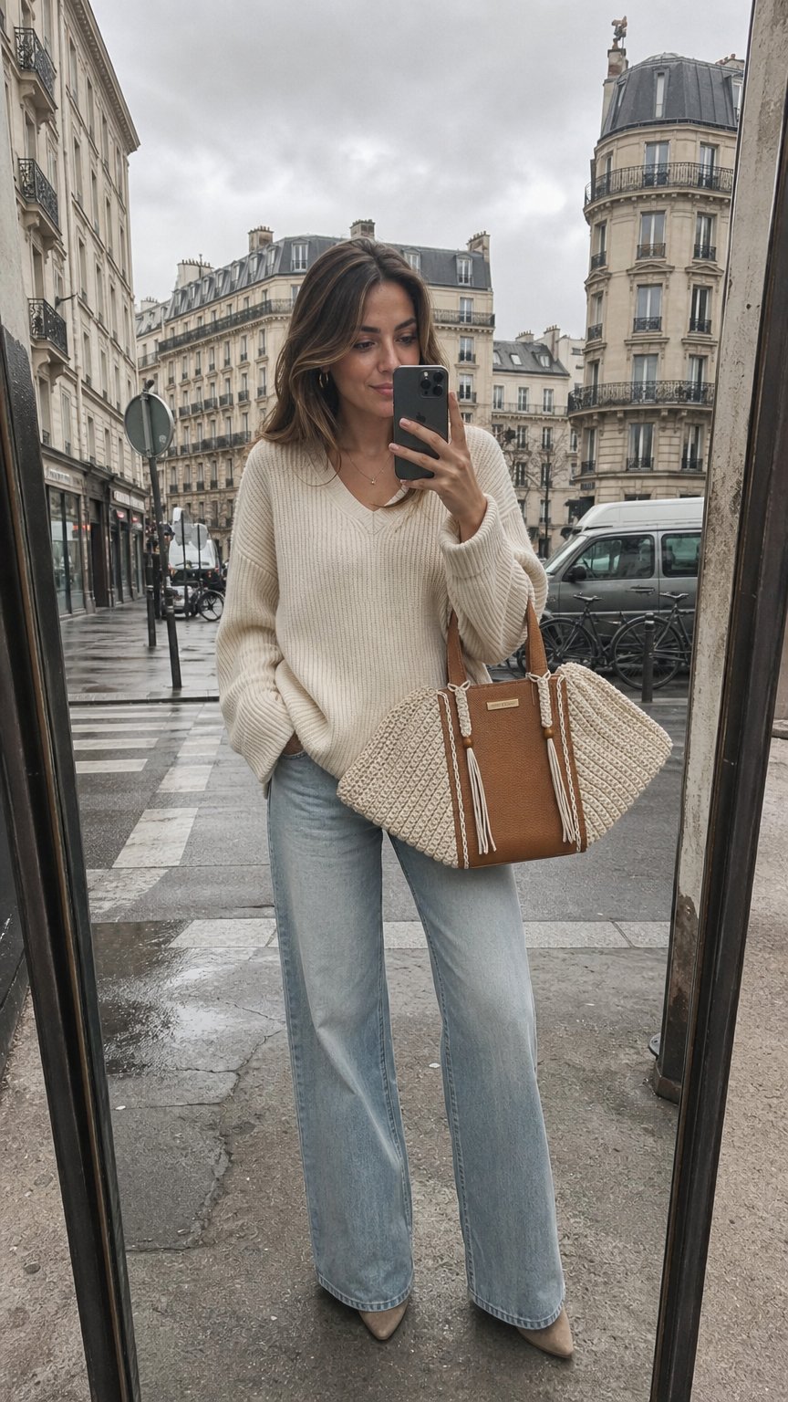 AI product shot of Alba – Sac bandoulière en crochet & cuir