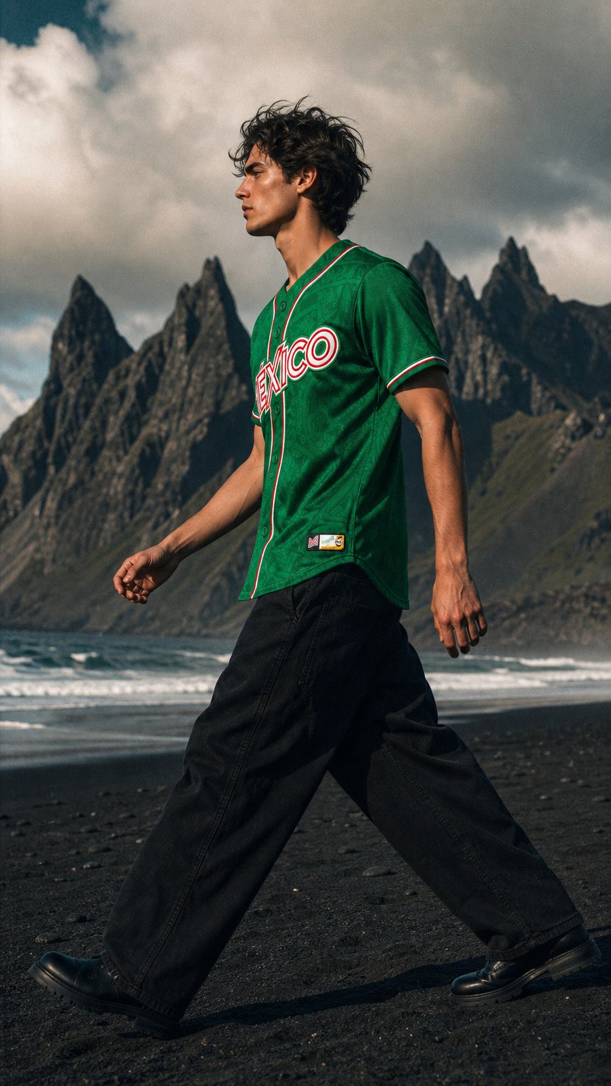 AI product shot of Mexico Retro Green Baseball Jersey