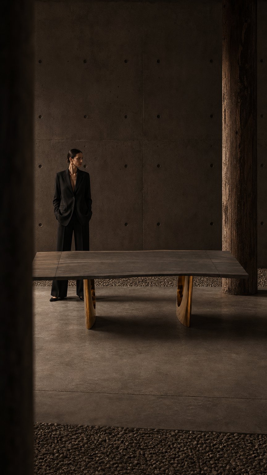 AI product shot of 48" X 80" – 110" Vault Monkey Pod Extendable Rectangular Dining Table - Live Edge