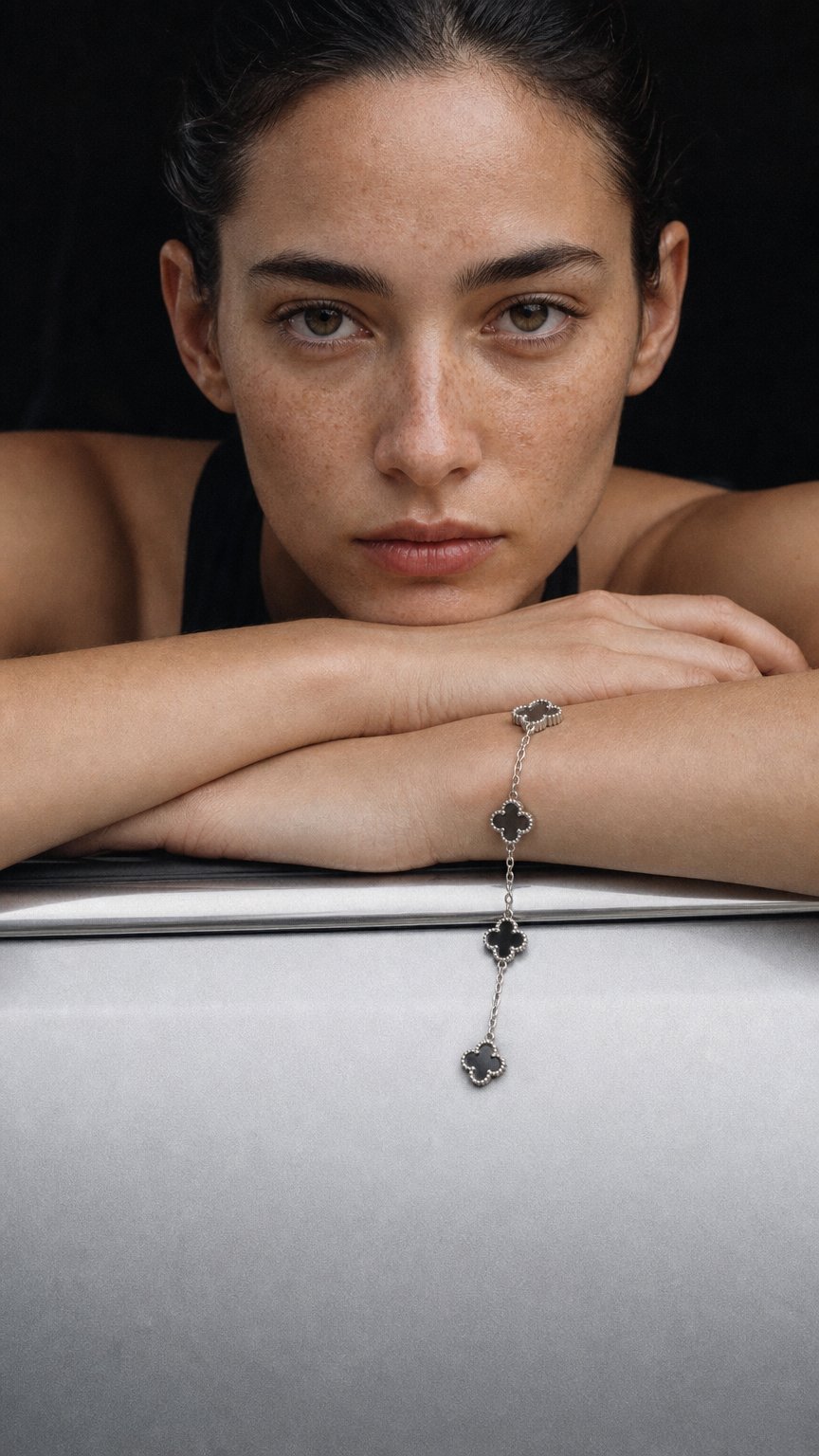AI product shot of Noir Clover Chain Bracelet