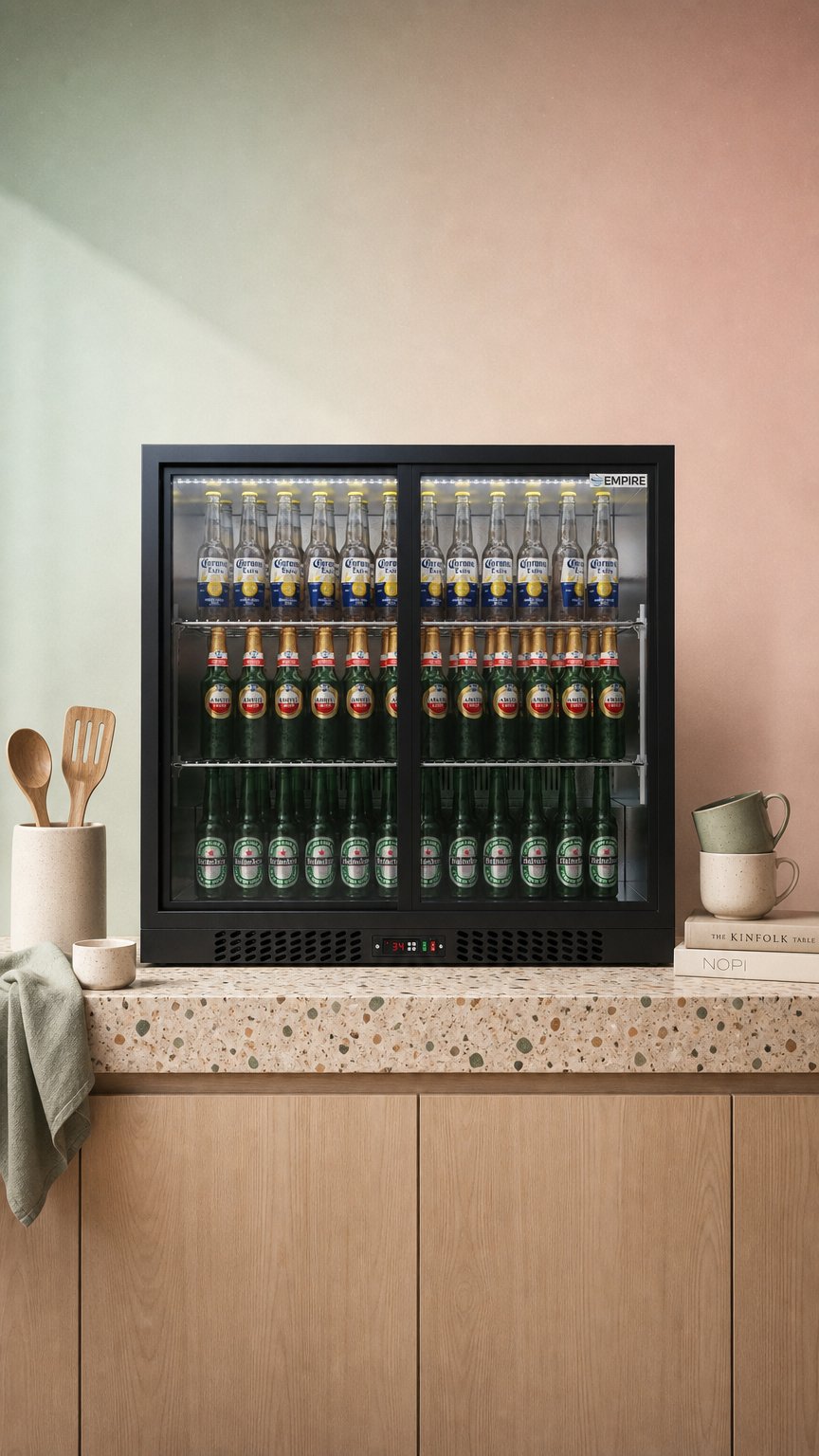 AI product shot of Empire Double Door 208L Bottle Cooler – B Energy Rated Sliding Door Commercial Back Bar Fridge | CL-210S