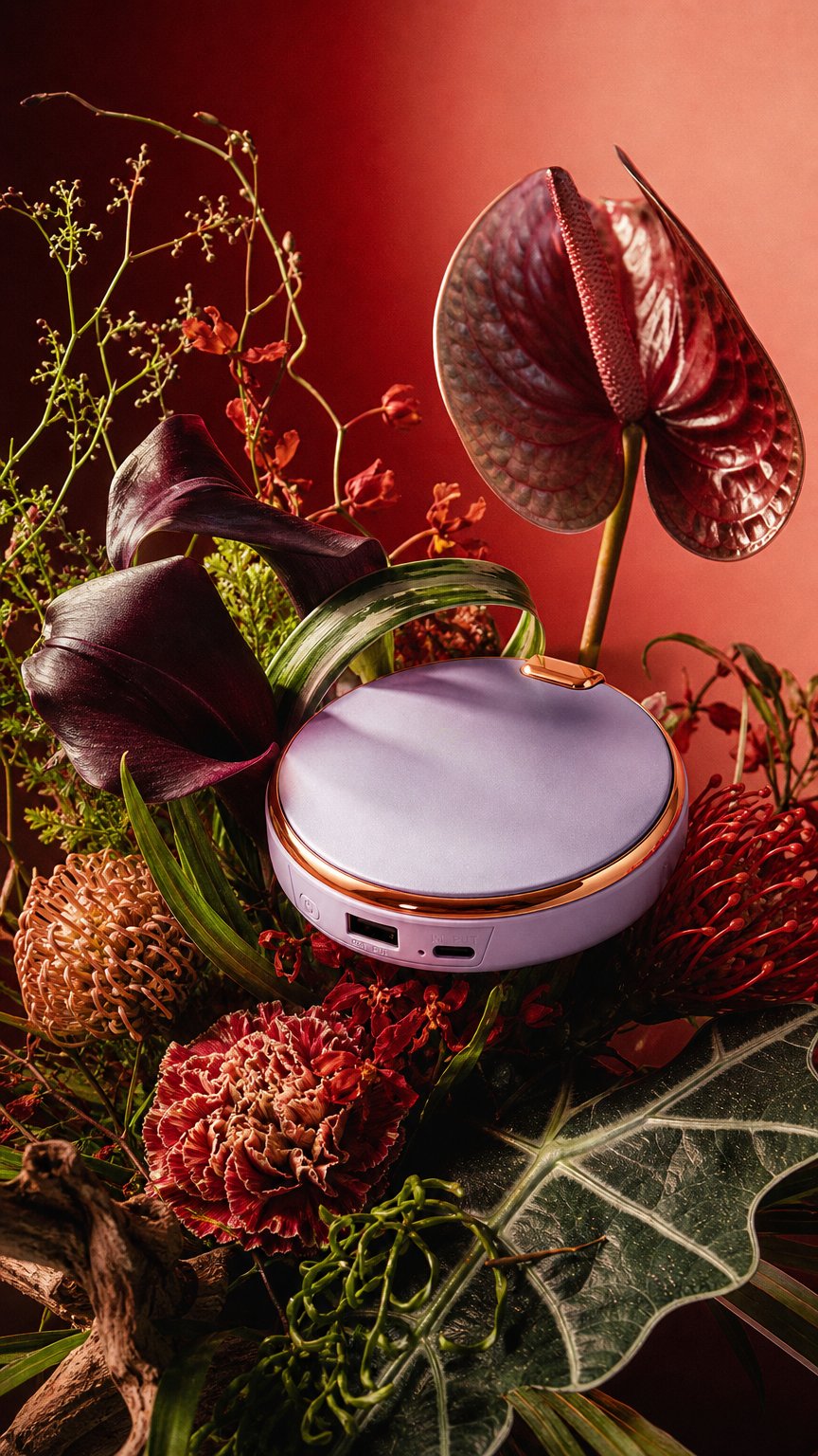 AI product shot of re-nu Smart Beauty 3-in-1 Rechargeable Hand Warmer & Power Bank (Purple)