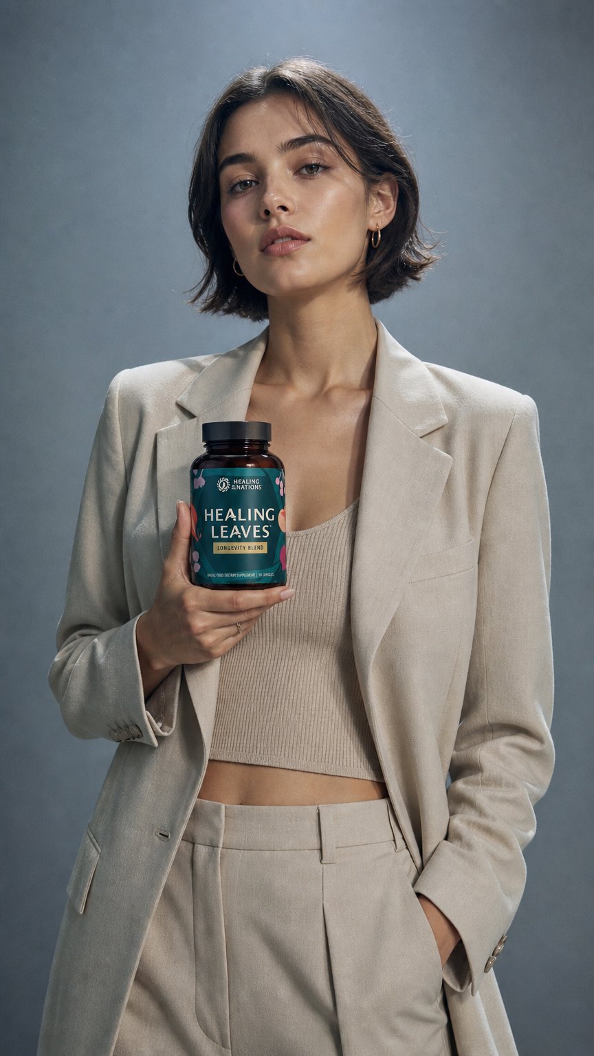 AI product shot of Healing Leaves: Longevity Blend Capsules- 90ct