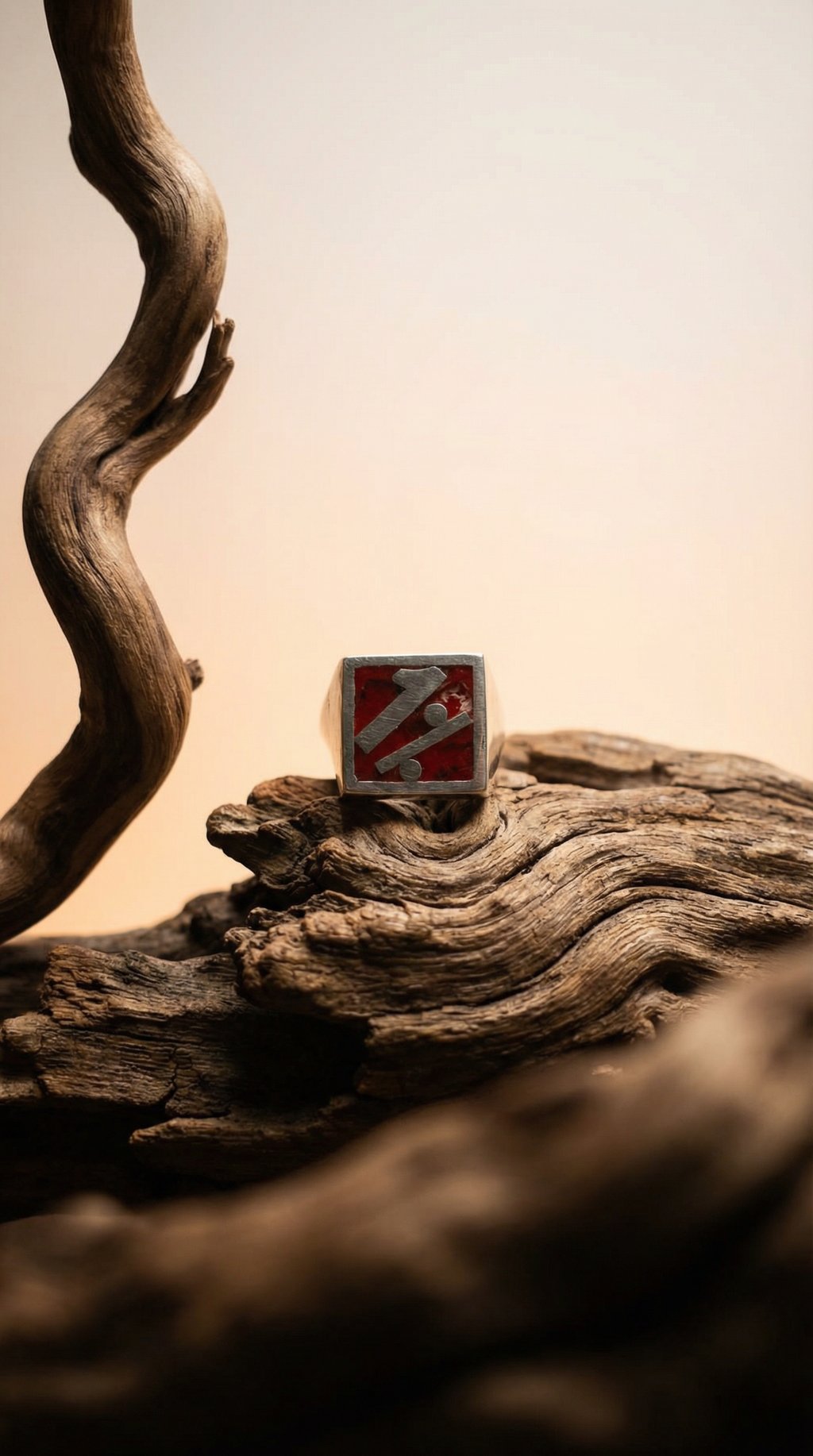 AI product shot of Chunky Sterling Silver "1%" Ring – Red Marble Enamel- One of A Kind