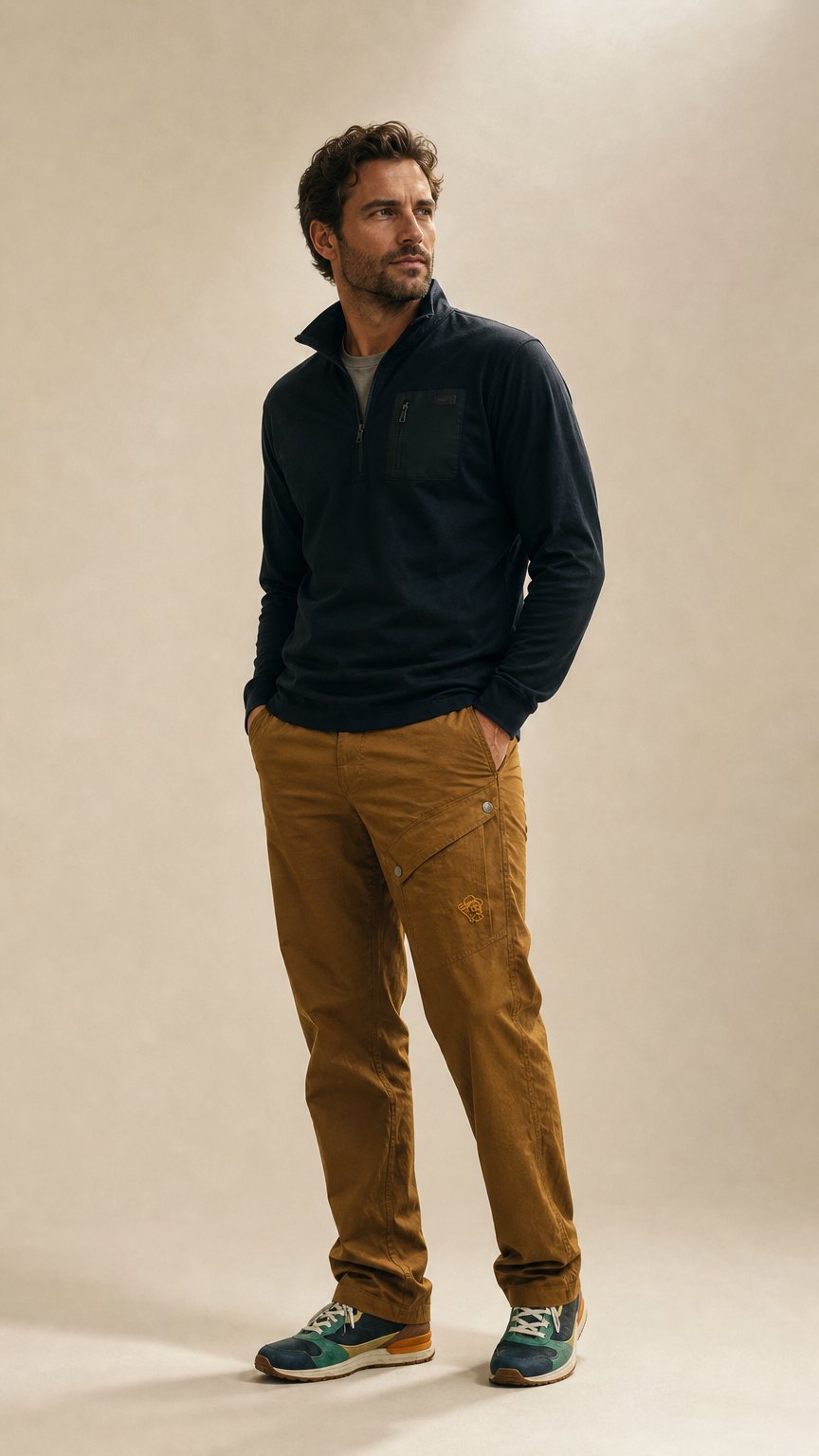 AI product shot of Joris Wanderhose Herren Goldbraun