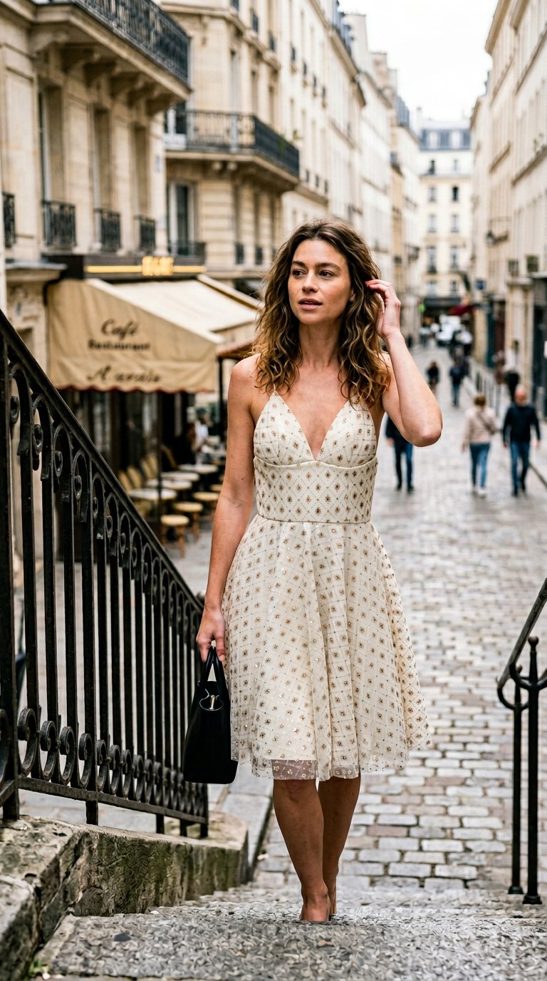 AI product shot of Ivory Fit and Flare Dress
