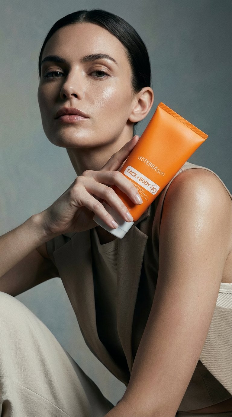 AI product shot of doTERRA sun Face + Body Mineral Sunscreen Lotion