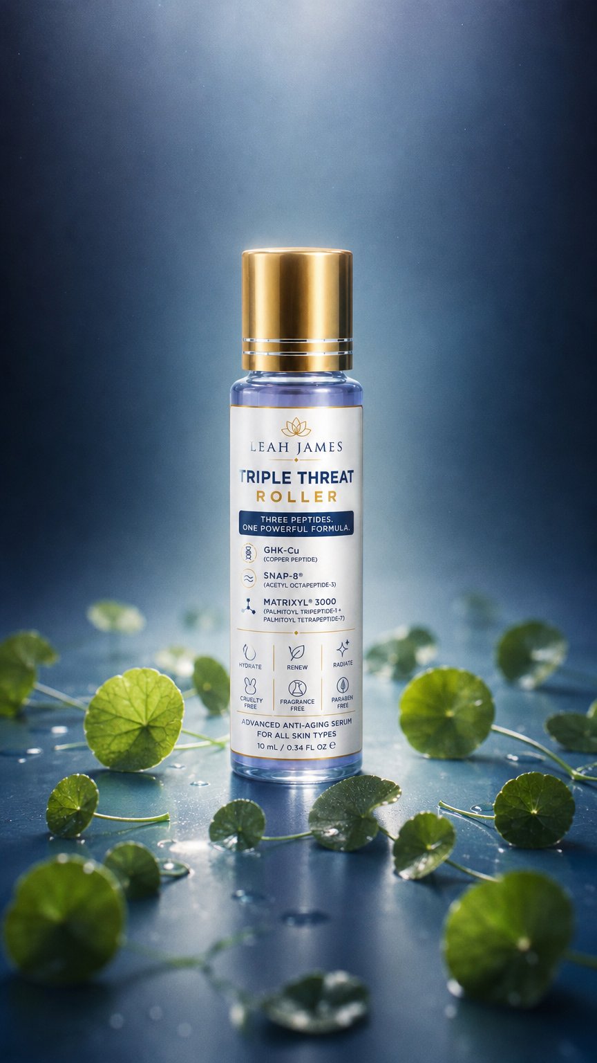 AI product shot of Triple Threat Peptide Serum Roller