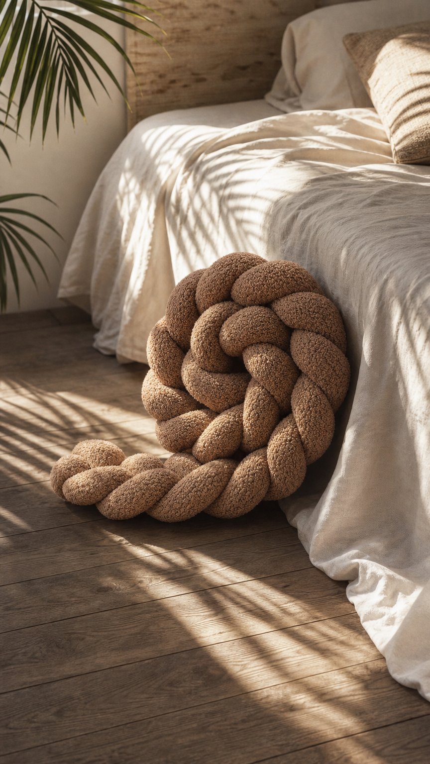 AI product shot of Supełkowelove – Karamell Buklee Punutud Voodipehmendus