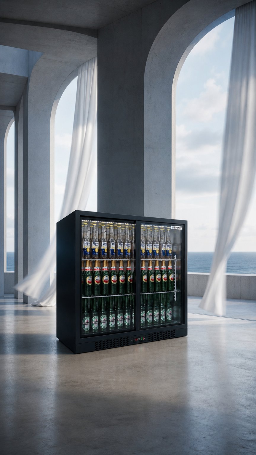 AI product shot of Empire Double Door 208L Bottle Cooler – B Energy Rated Sliding Door Commercial Back Bar Fridge | CL-210S