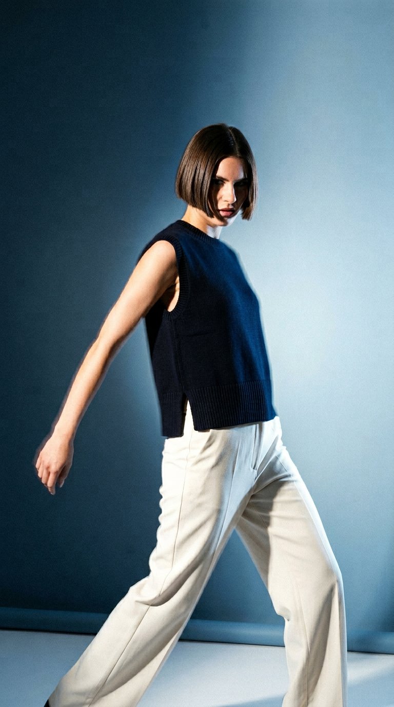 AI product shot of Merino Knitted Vest - Navy