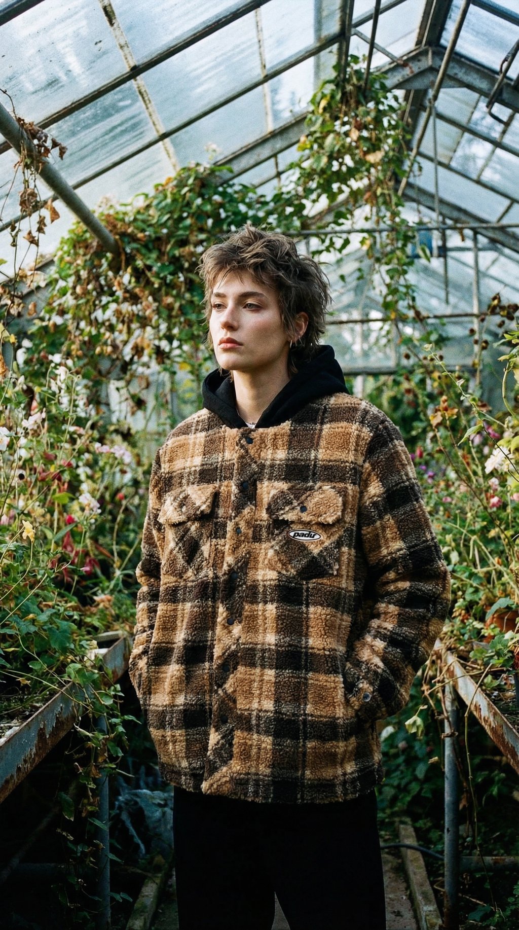 AI product shot of HOODED FLANNEL JACKET
