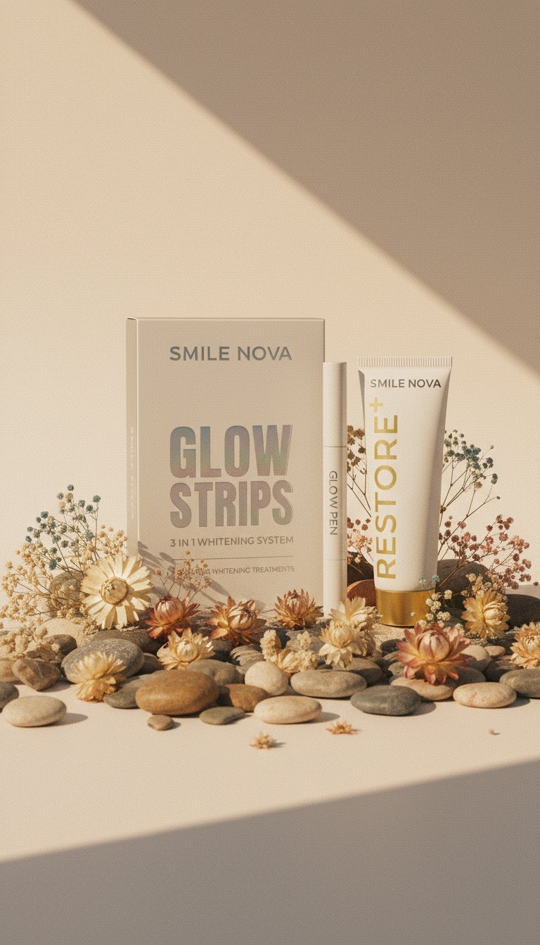 AI product shot of 3-in-1 Teeth Whitening Kit, 14 Whitening Treatments + Post Whitening Enamel Care Toothpaste