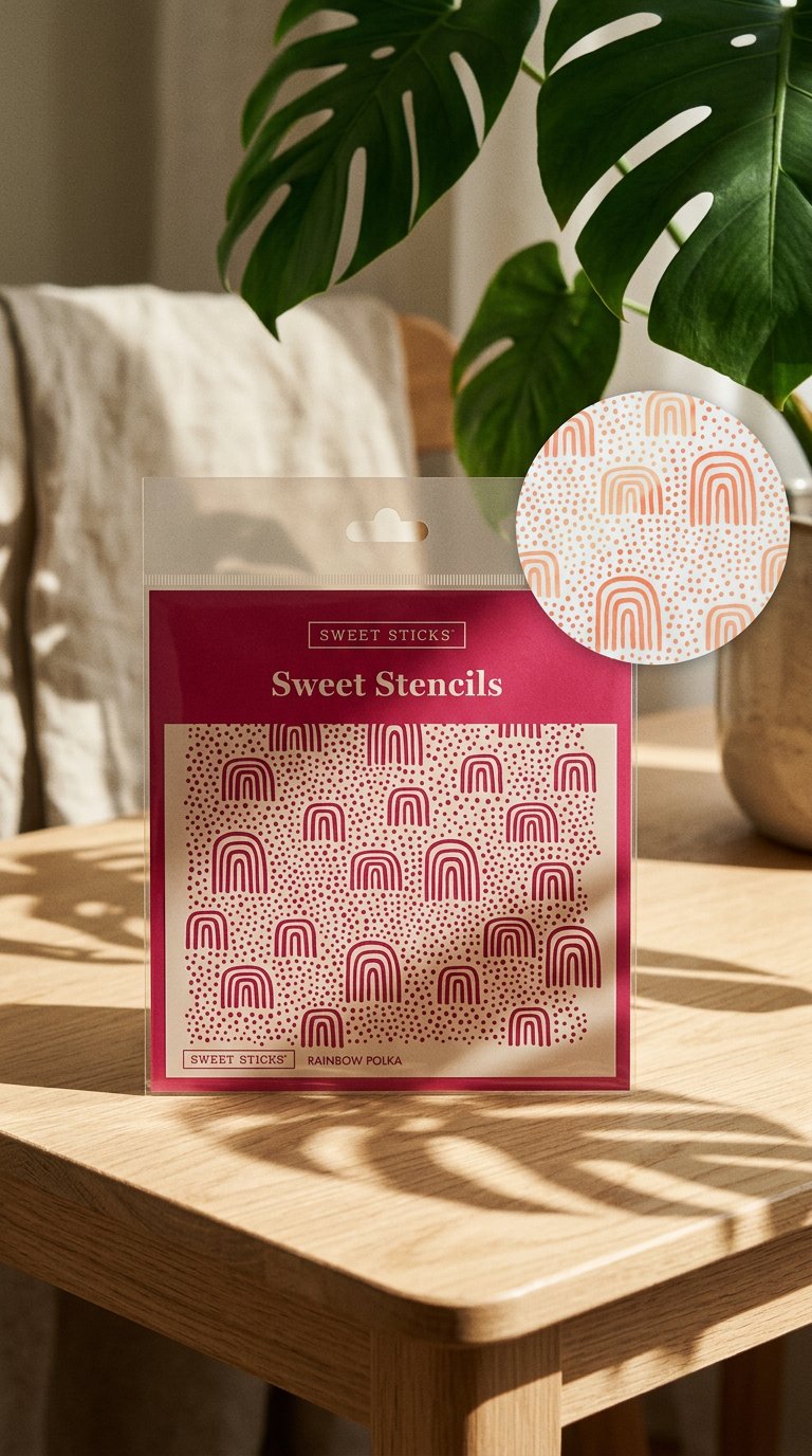 AI product shot of Sweet Stencils - Rainbow Polka