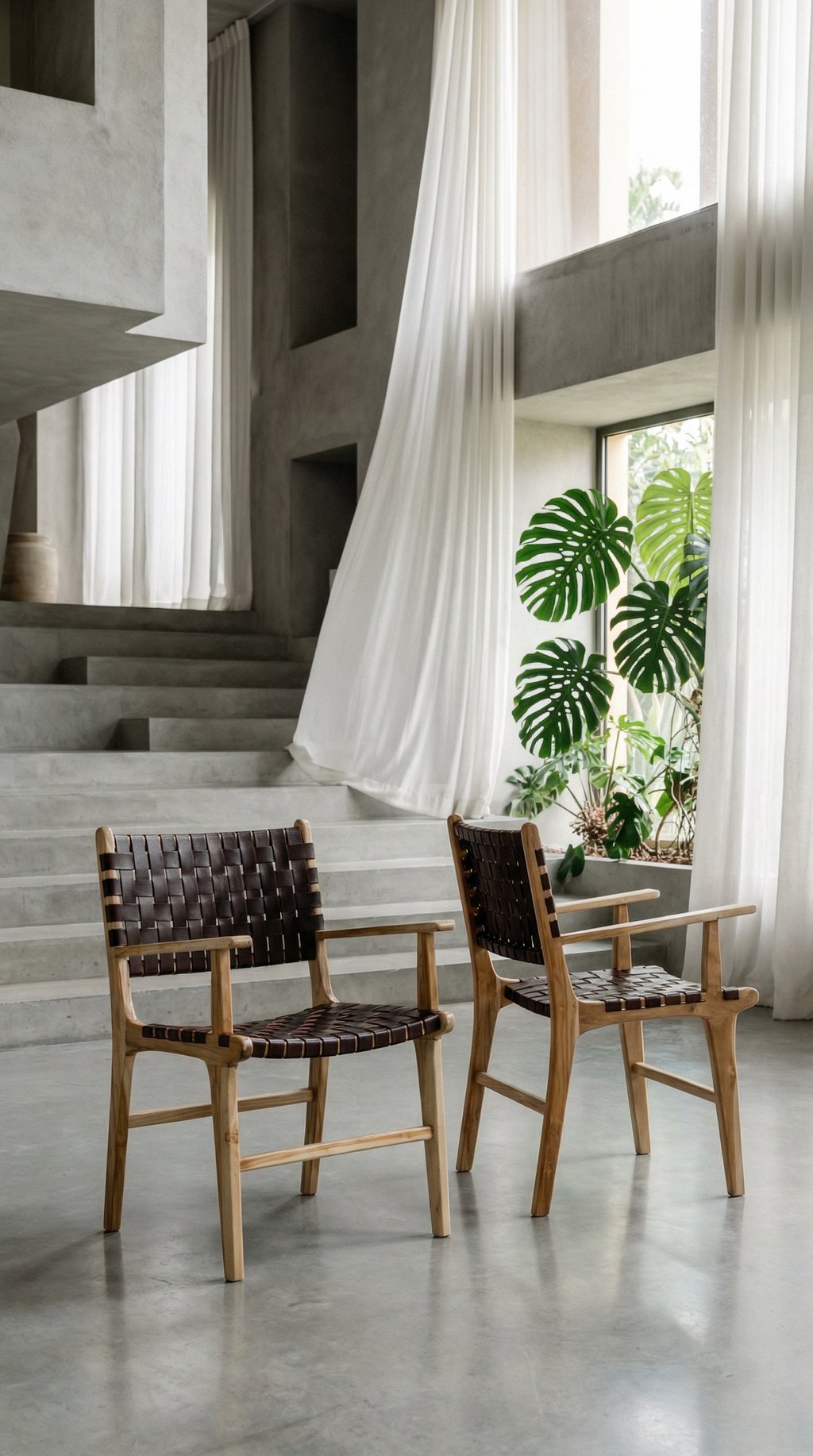 AI product shot of MALAND WOVEN LEATHER CARVER CHAIR | BLACK LEATHER HIDE