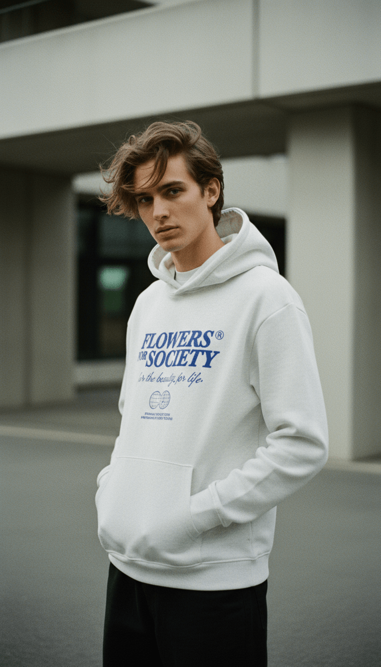 AI product shot of FLOWERS HOODIE LGH/ LOYALTY BLUE