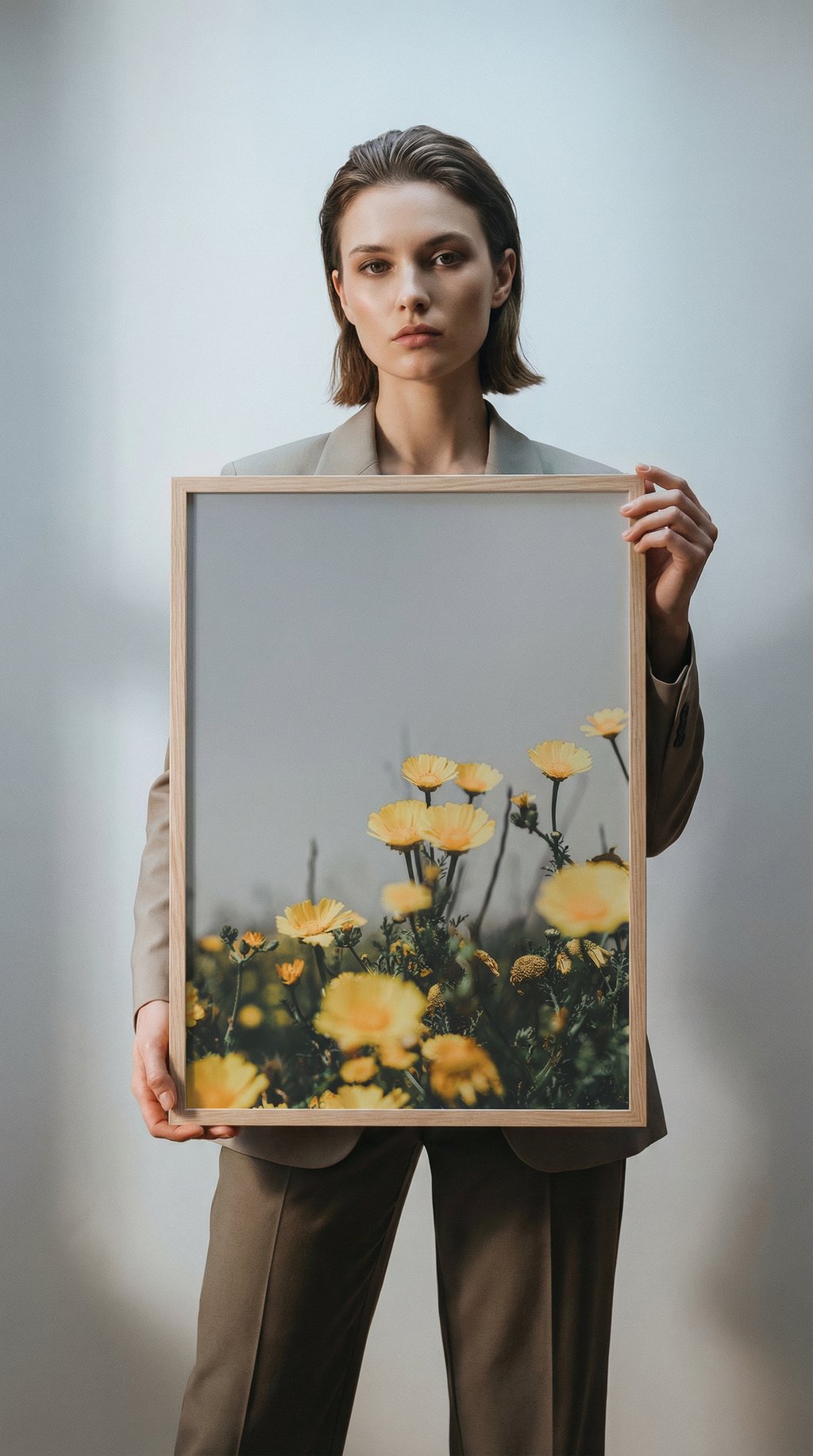 AI product shot of Flowers Print, yellow daisies, printable wall art, nature Poster