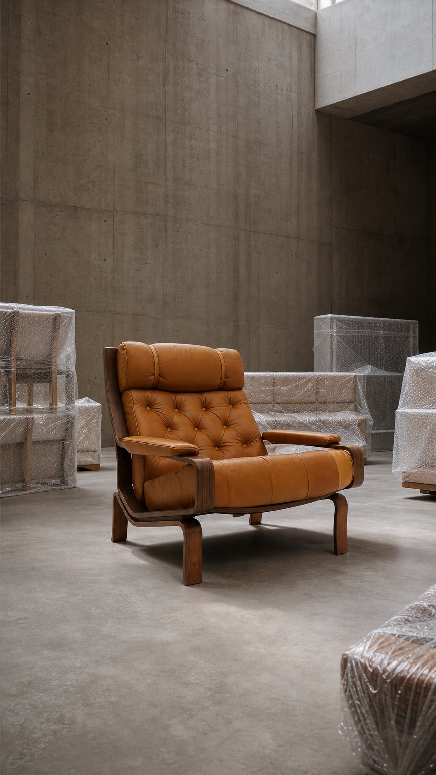 AI product shot of Leather Lounge Chair ‘Palermo’ by Pethrus Lindlöf, 1970