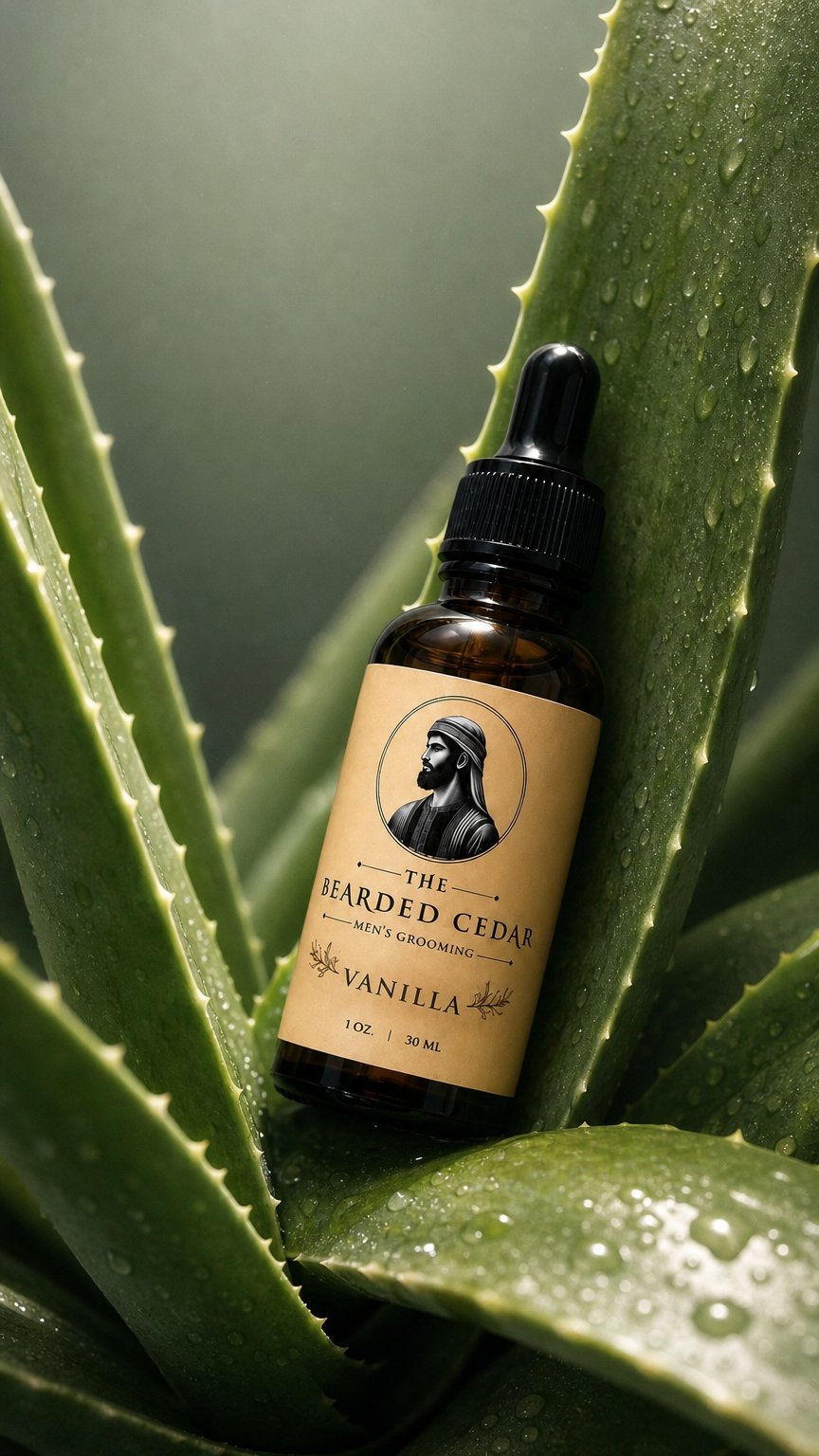 AI product shot of Vanilla Beard Oil