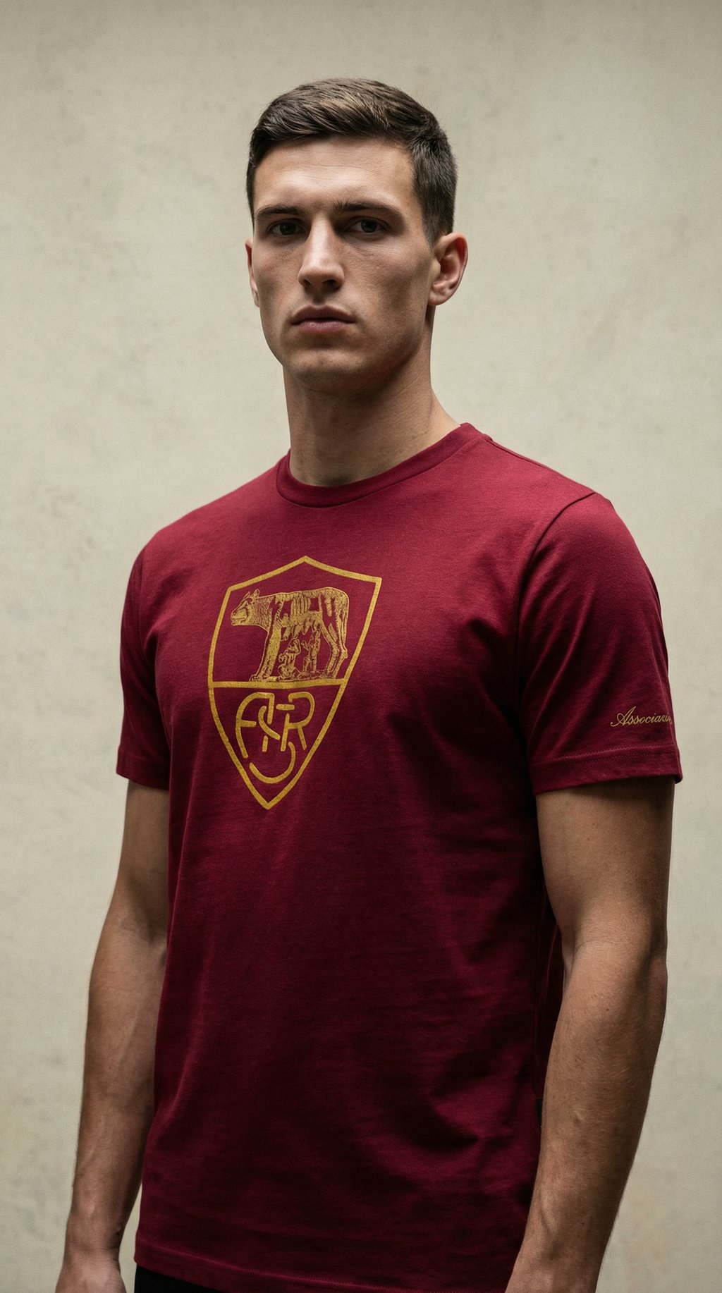 AI product shot of AS Roma Heritage T-shirt Rosso