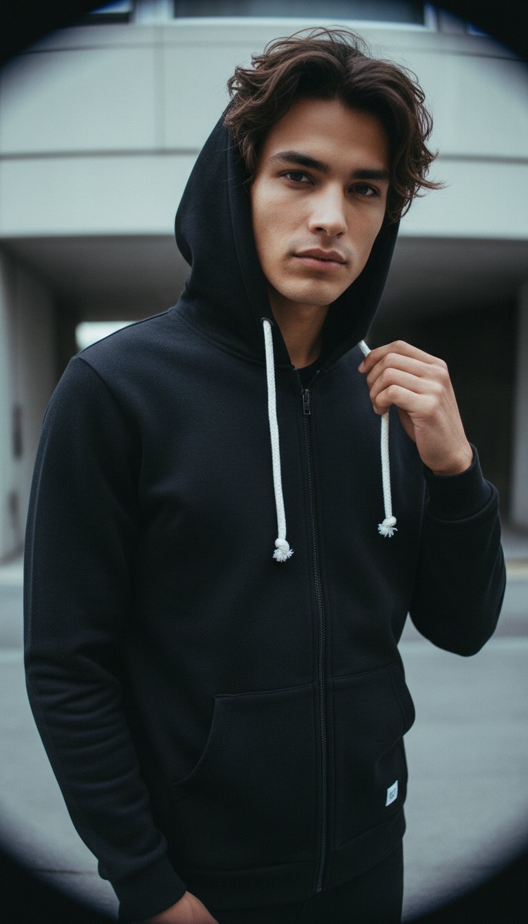 AI product shot of Basic Zip Hoodie