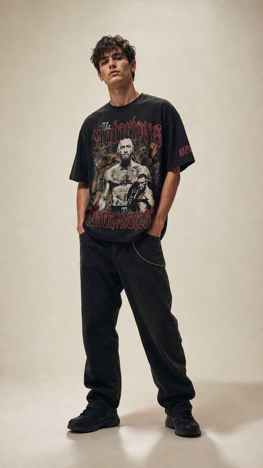 AI product shot of Men's UFC Black Conor McGregor Vintage Profile T-Shirt