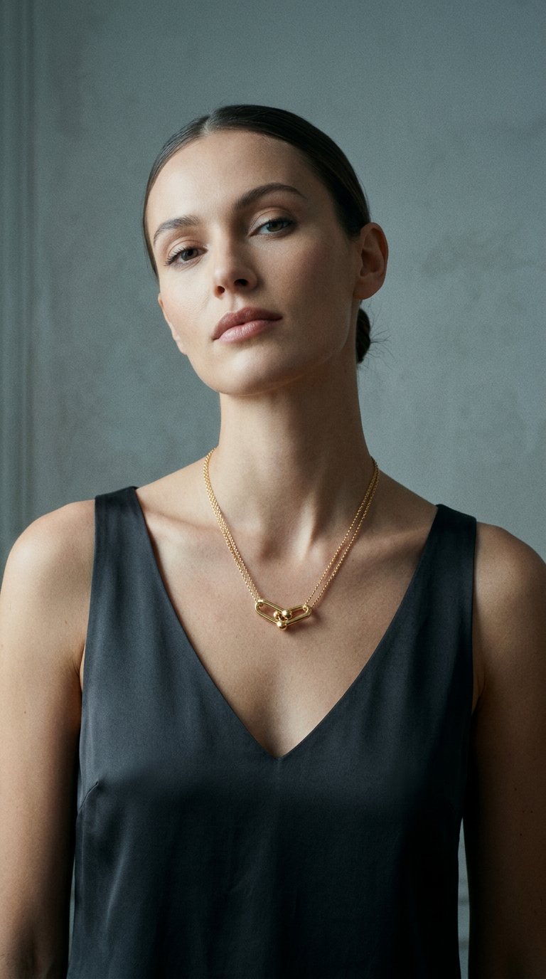 AI product shot of Tiffany HardWear Large Double Link Pendant in Yellow Gold