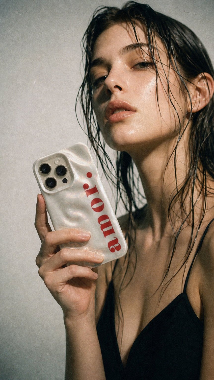 AI product shot of Coque iPhone Nacrée “Amor” – Élégance & Protection