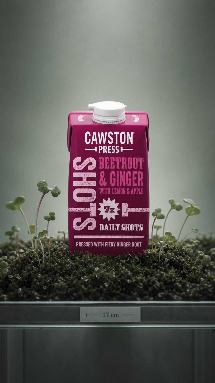 AI product shot of Beetroot & Ginger Shots 500ml (6 Pack)