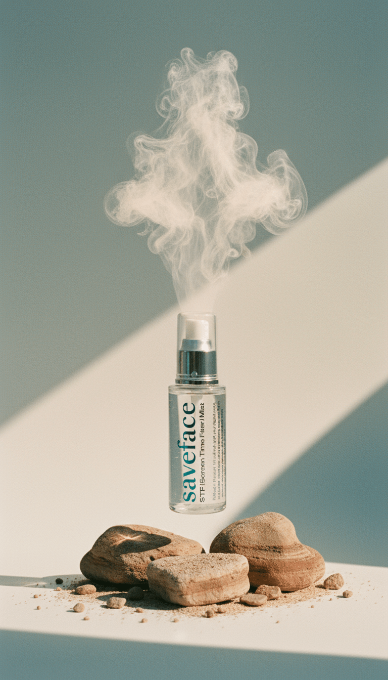 AI product shot of STF Mist (Screen Time Filter) - A blue light blocking, anti-aging face mist