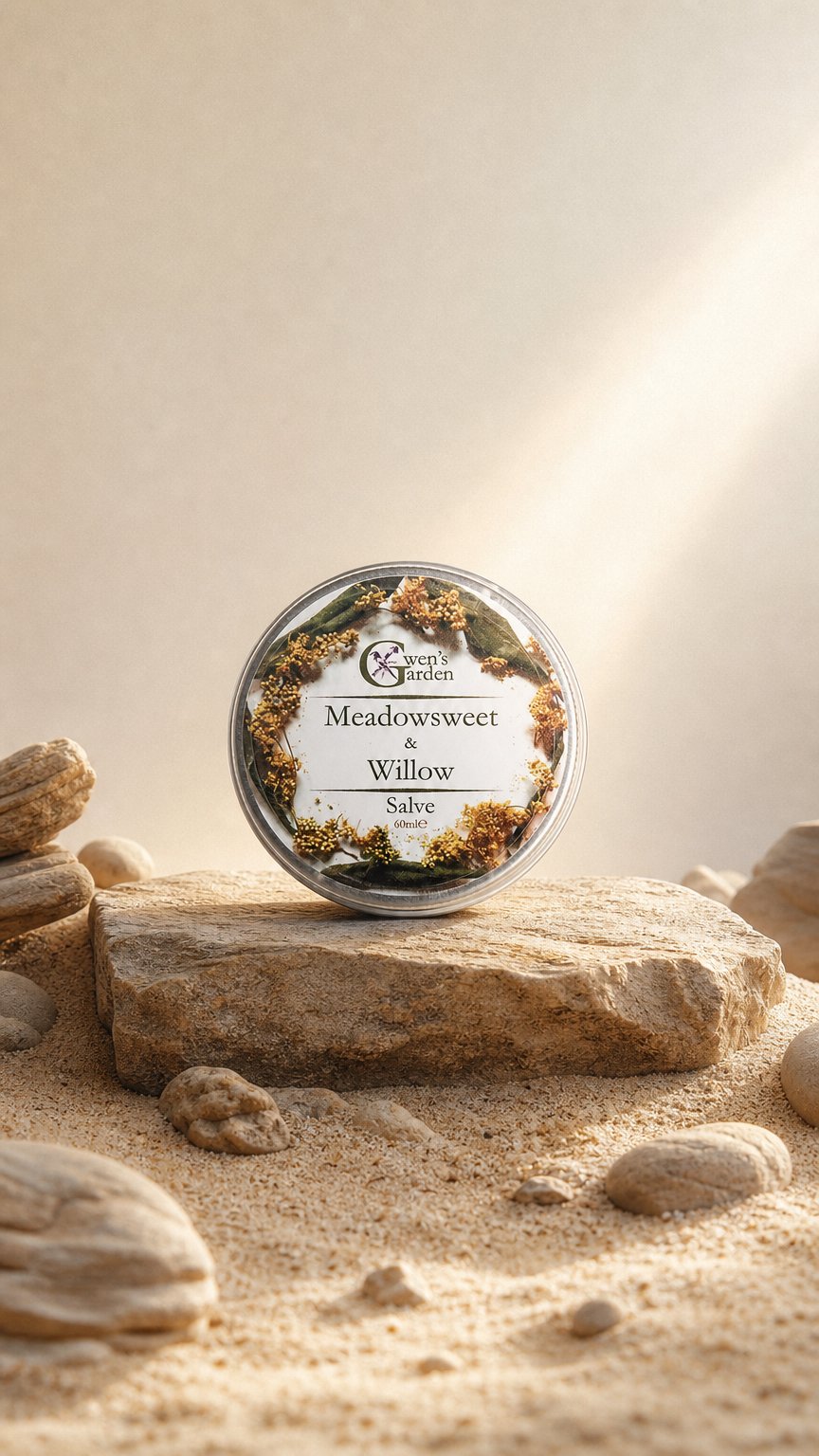AI product shot of MEADOWSWEET & WILLOW SALVE 30ml - Sore, Aching Muscles & Joints