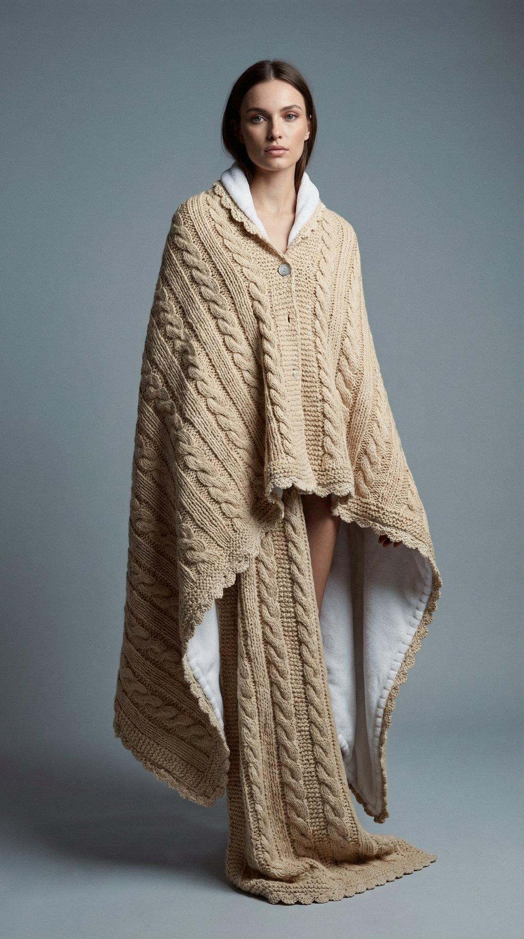 AI product shot of Fleece Blanket - White/Beige