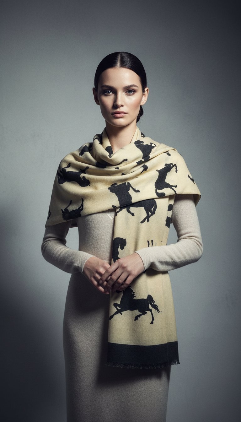 AI product shot of Yang Horse Shawl