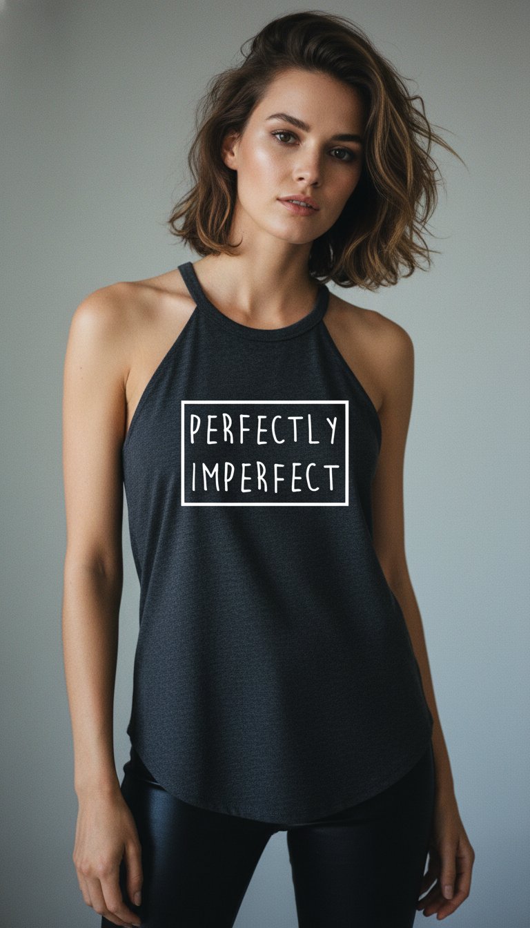 AI product shot of perfectly imperfect TRI ROCKER COTTON TANK