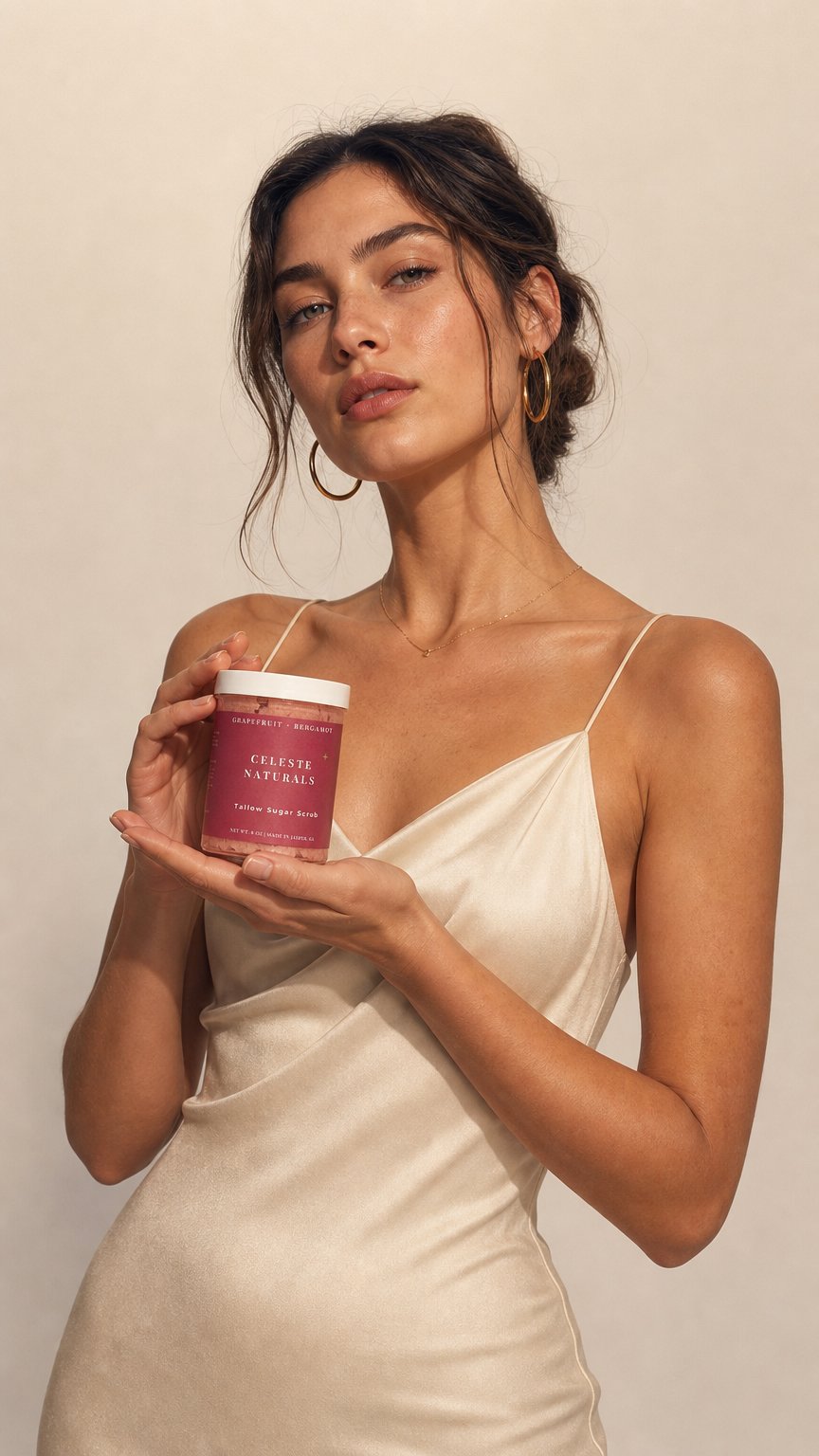 AI product shot of Grapefruit + Bergamot Sugar Scrub