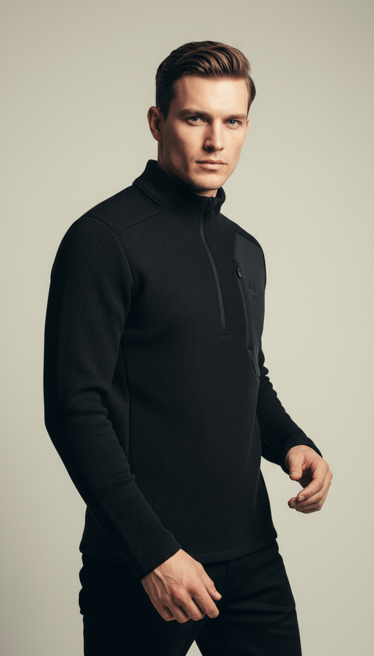 AI product shot of Mens Bandit Half Zip Fleece Jacket - Black
