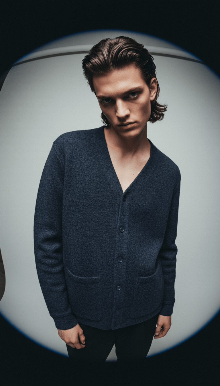 AI product shot of Wool Blend V Neck Fleece Cardigan